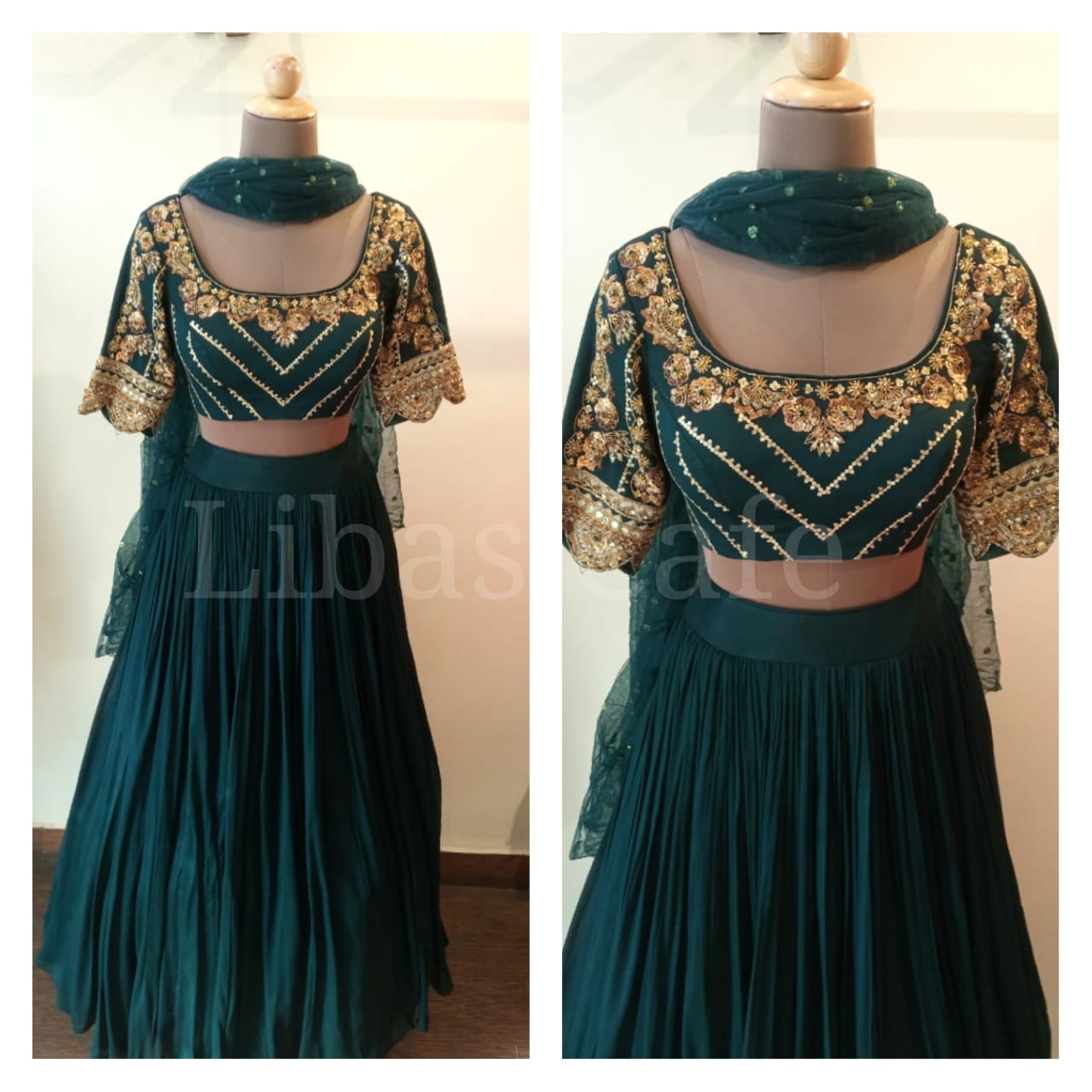 Dark Green Antique Gold Lehenga